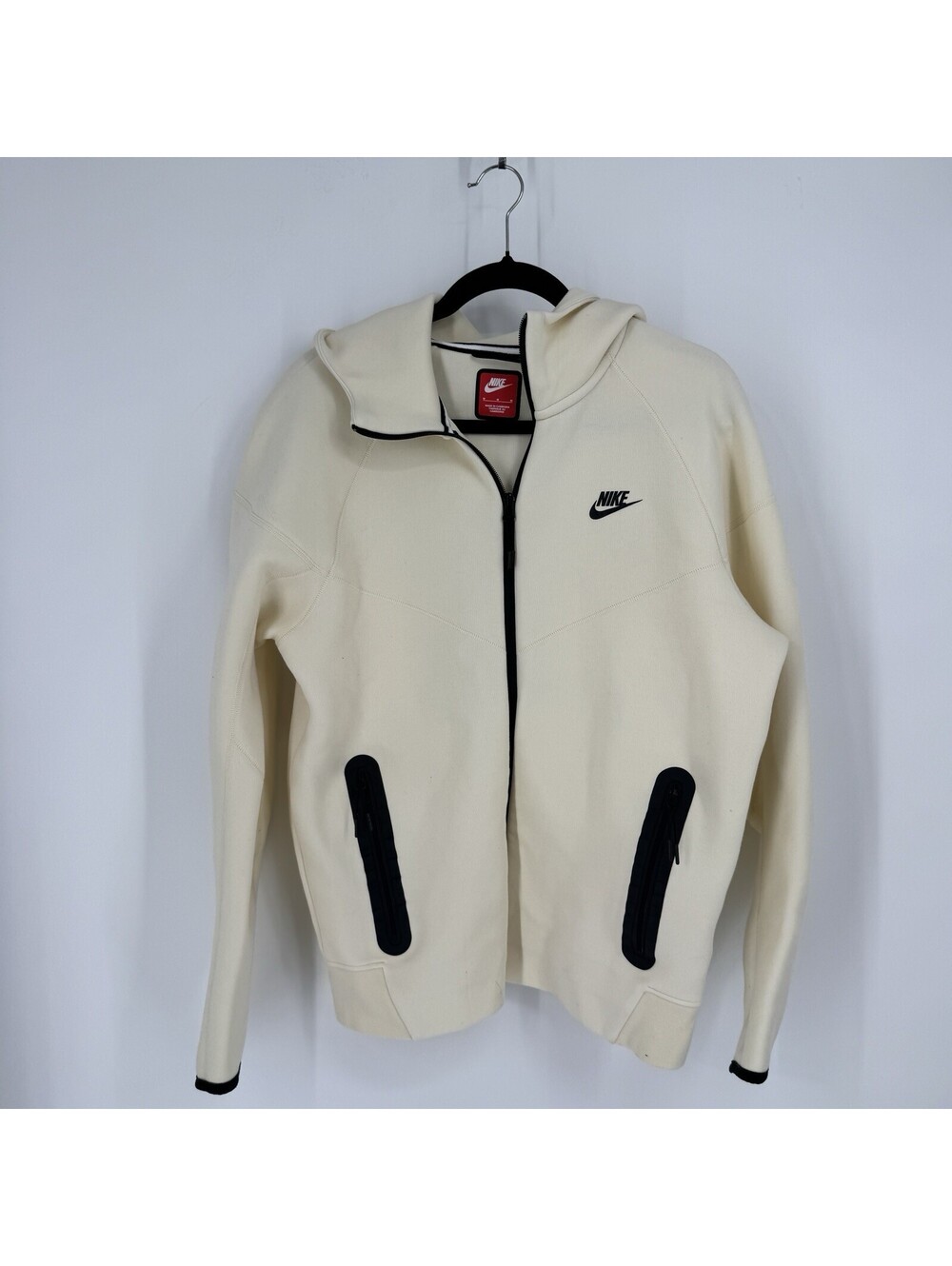 Nike Tech sweatshirt medium M ivory black fleece windrunner full zip hoodie